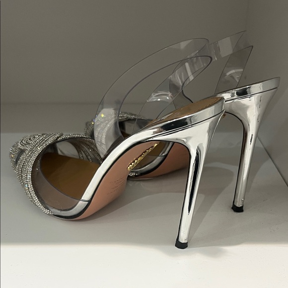 Aquazzura Silver Crystal-Strap Pointed-Toe Slingback Heels - Picture 3 of 4